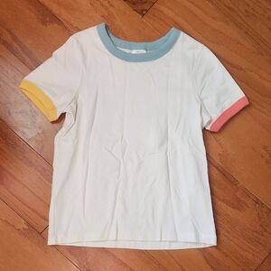 Hanna Andersson White Tee with Colorful Trim, Girls 8